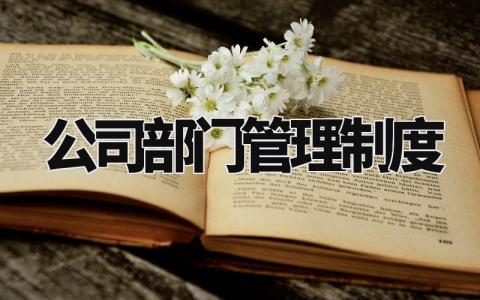 公司部门管理制度 企业部门管理规范内容 (14篇）